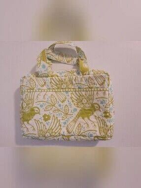 Sassy Sax Quilted Bible Cover Carry Case Cream Turquoise & Green Bird Print